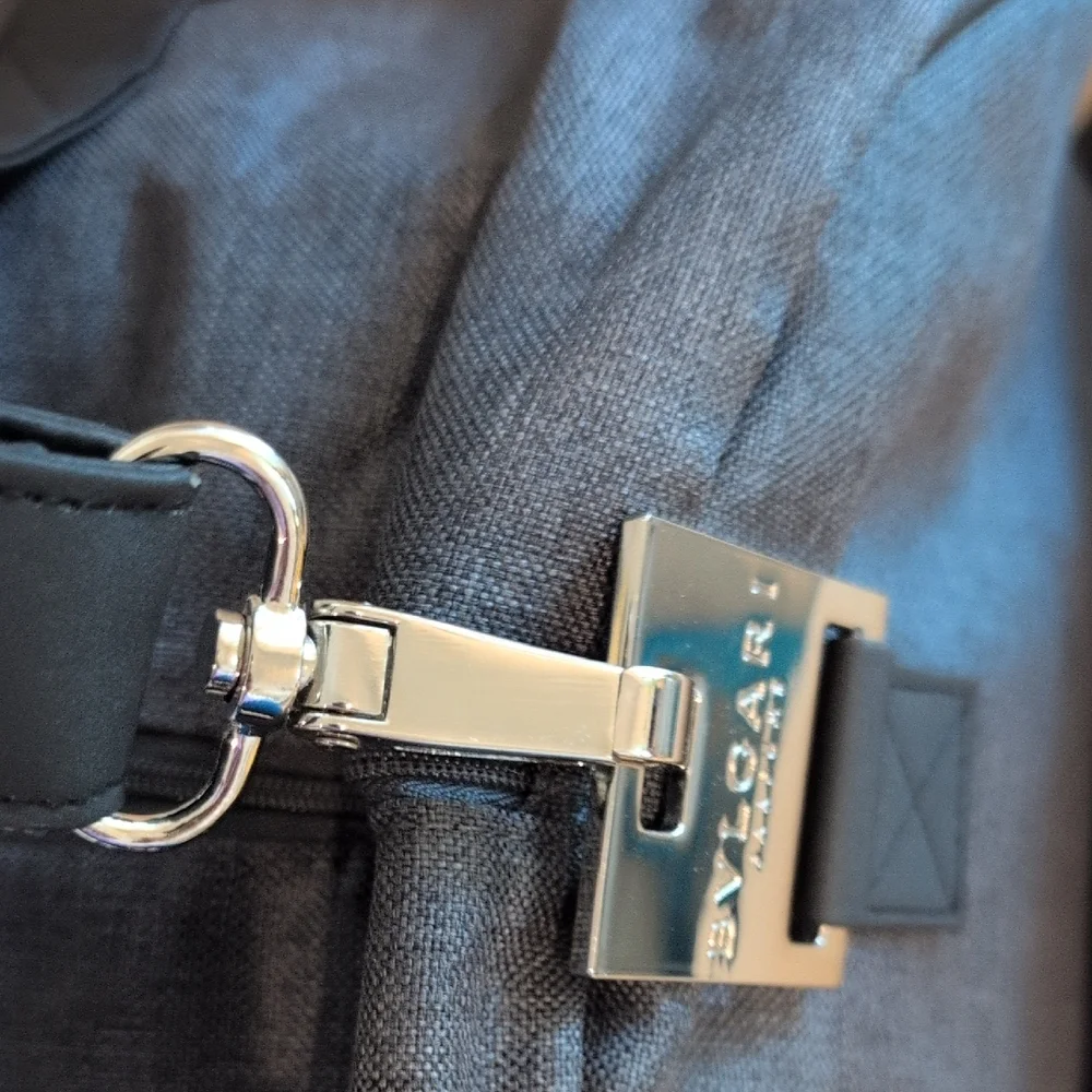 Bulgari Charcoal Gray Duffel Bag With Silver Hardware